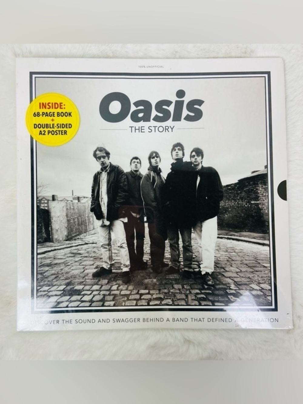 Oasis The Story vinyl-sized book on the history of the band Oasis 68p & poster